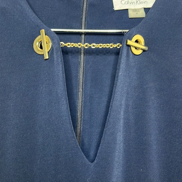 Calvin Klein Navy Gold Chain Sleeveless Shift Dress Women Size 6 - Picture 3 of 5